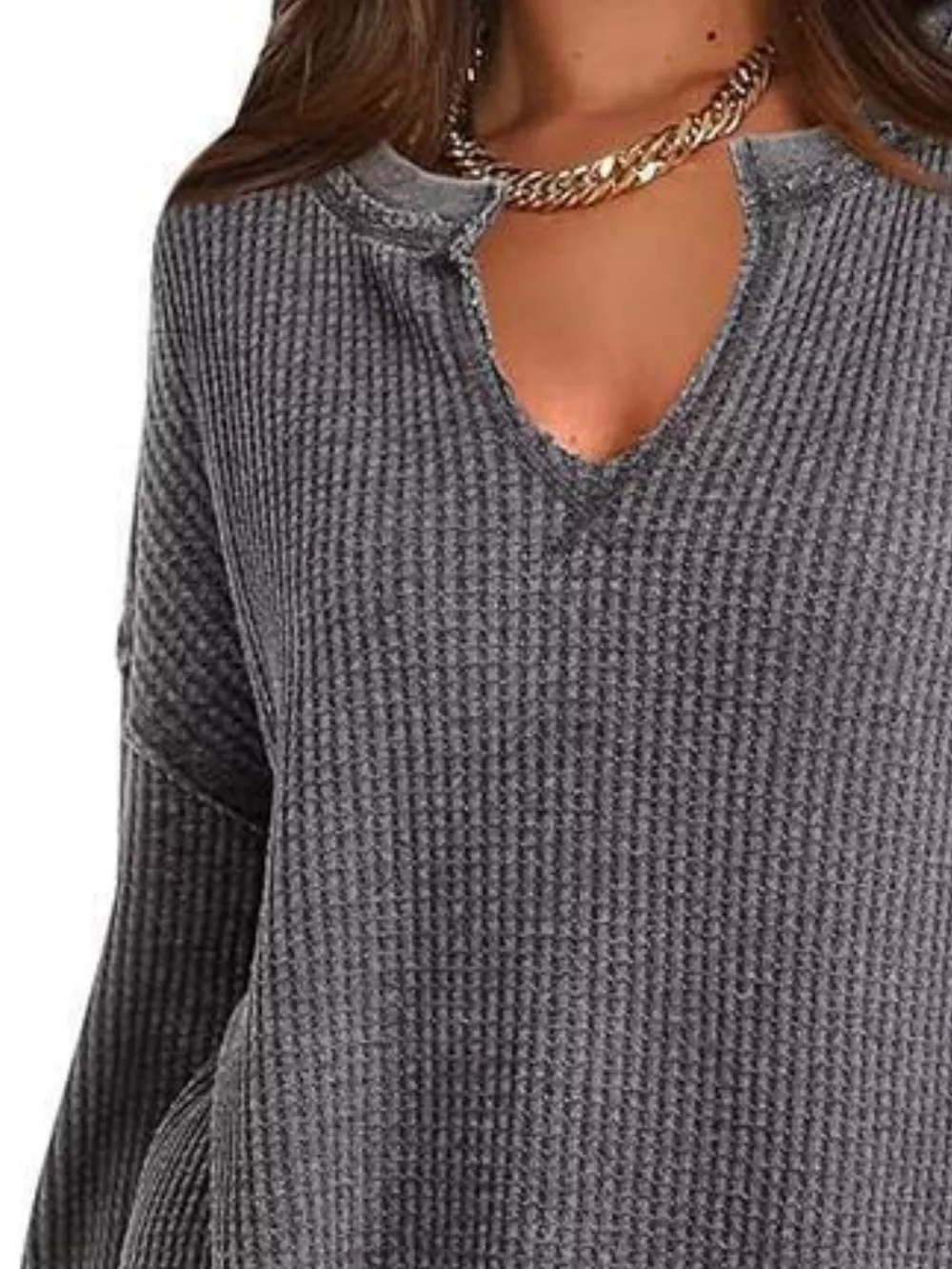 Waffle Knit Long Sleeve Sweatshirt, image 15