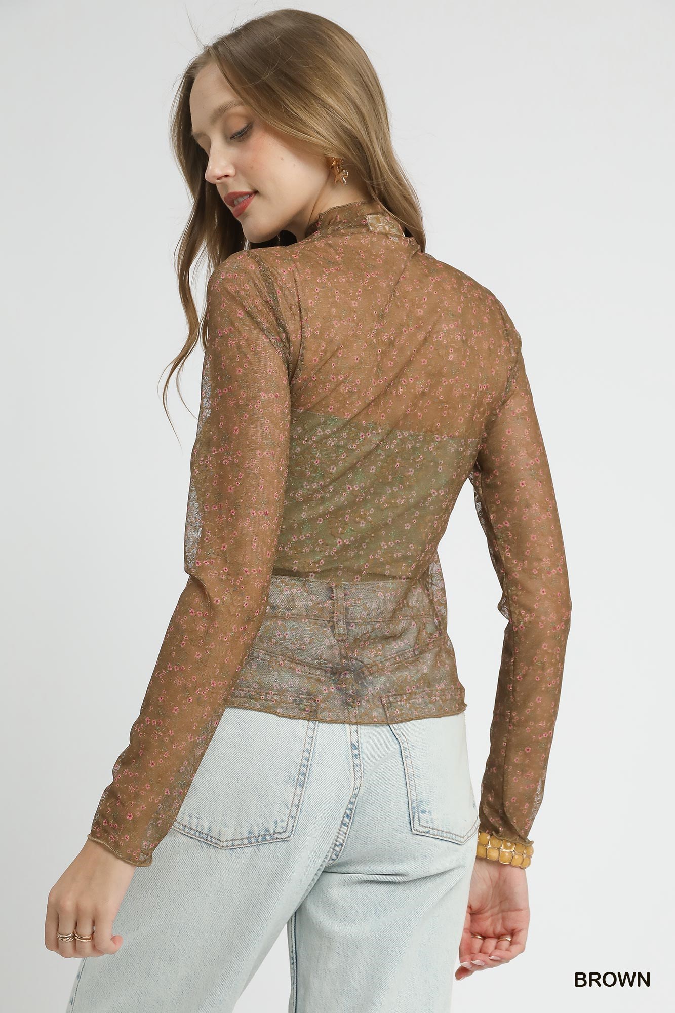 Nylon Lace Mesh Long Sleeve Top, image 3