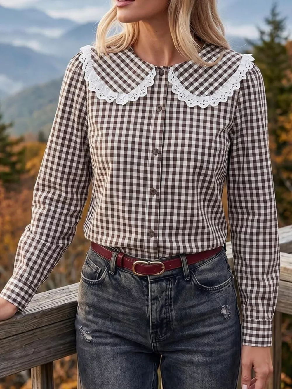 Lace Peter Pan Collar Button Up Shirt, image 10