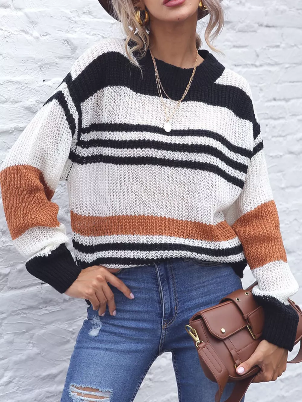 Striped Round Neck Knit Sweaer, image 10