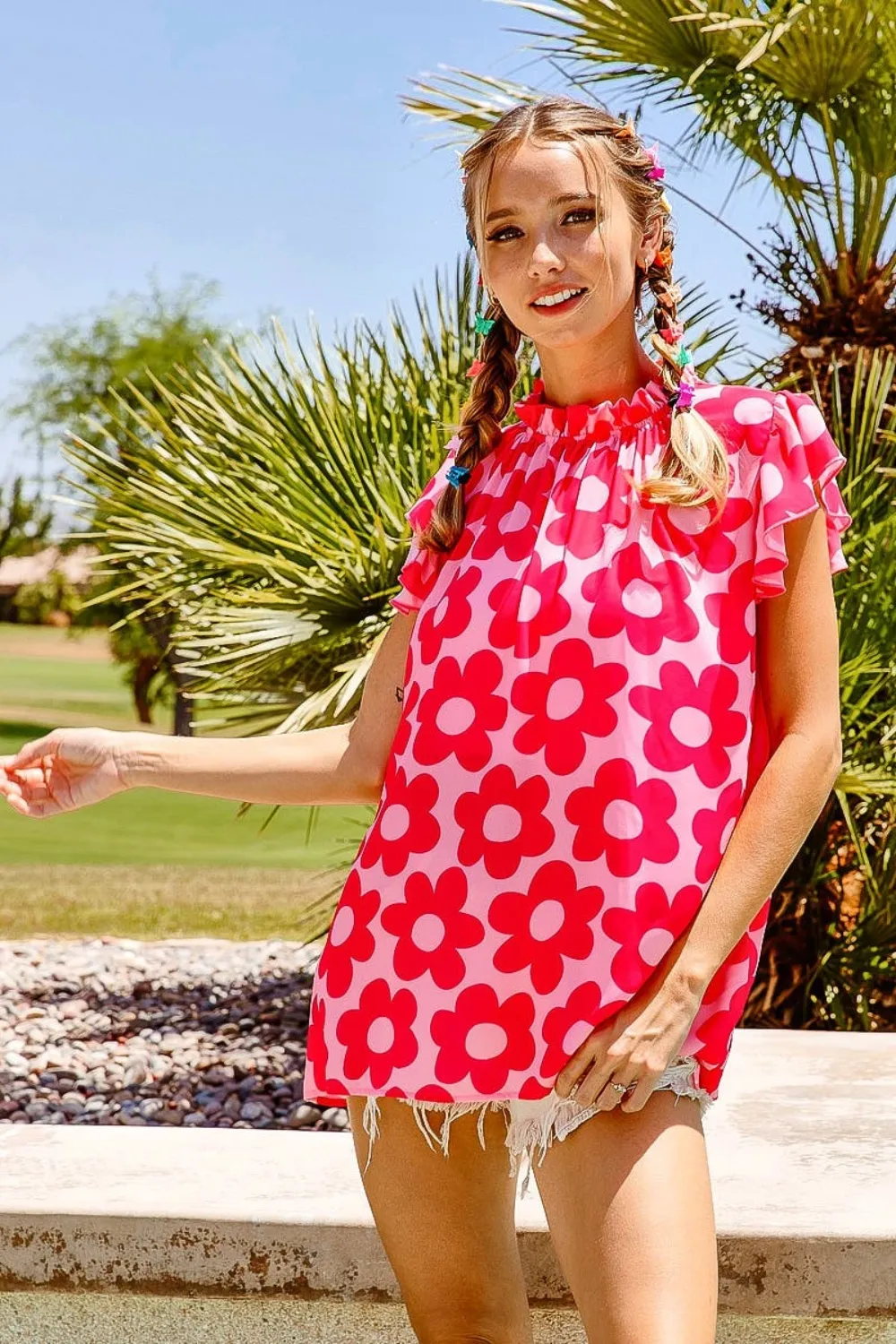 Floral Contrast Ruffled Top, image 5