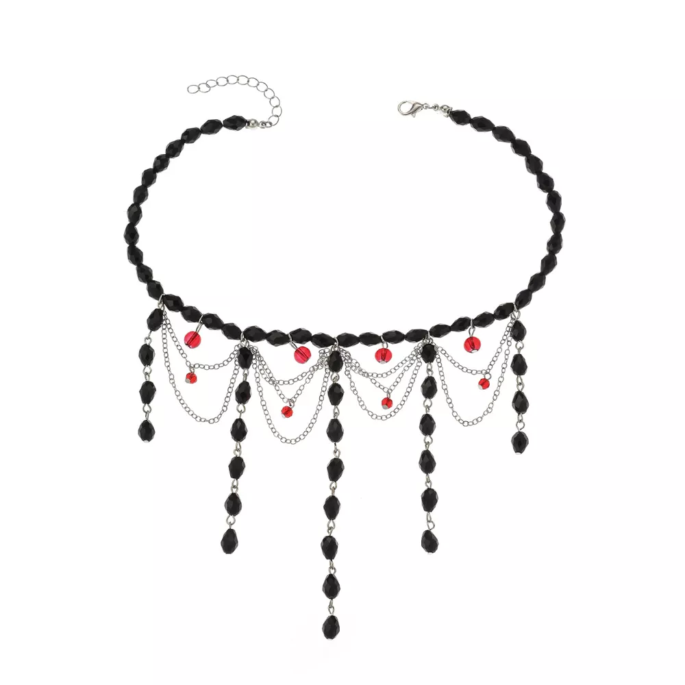 Gothic Beaded Tassel Choker Necklace, image 5
