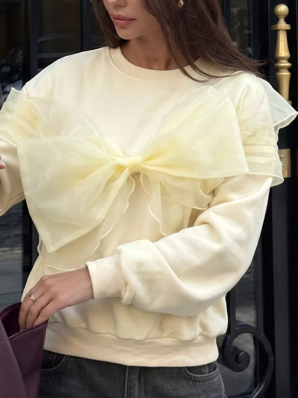 Bow Round Neck Long Sleeve Sweatshirt, image 5