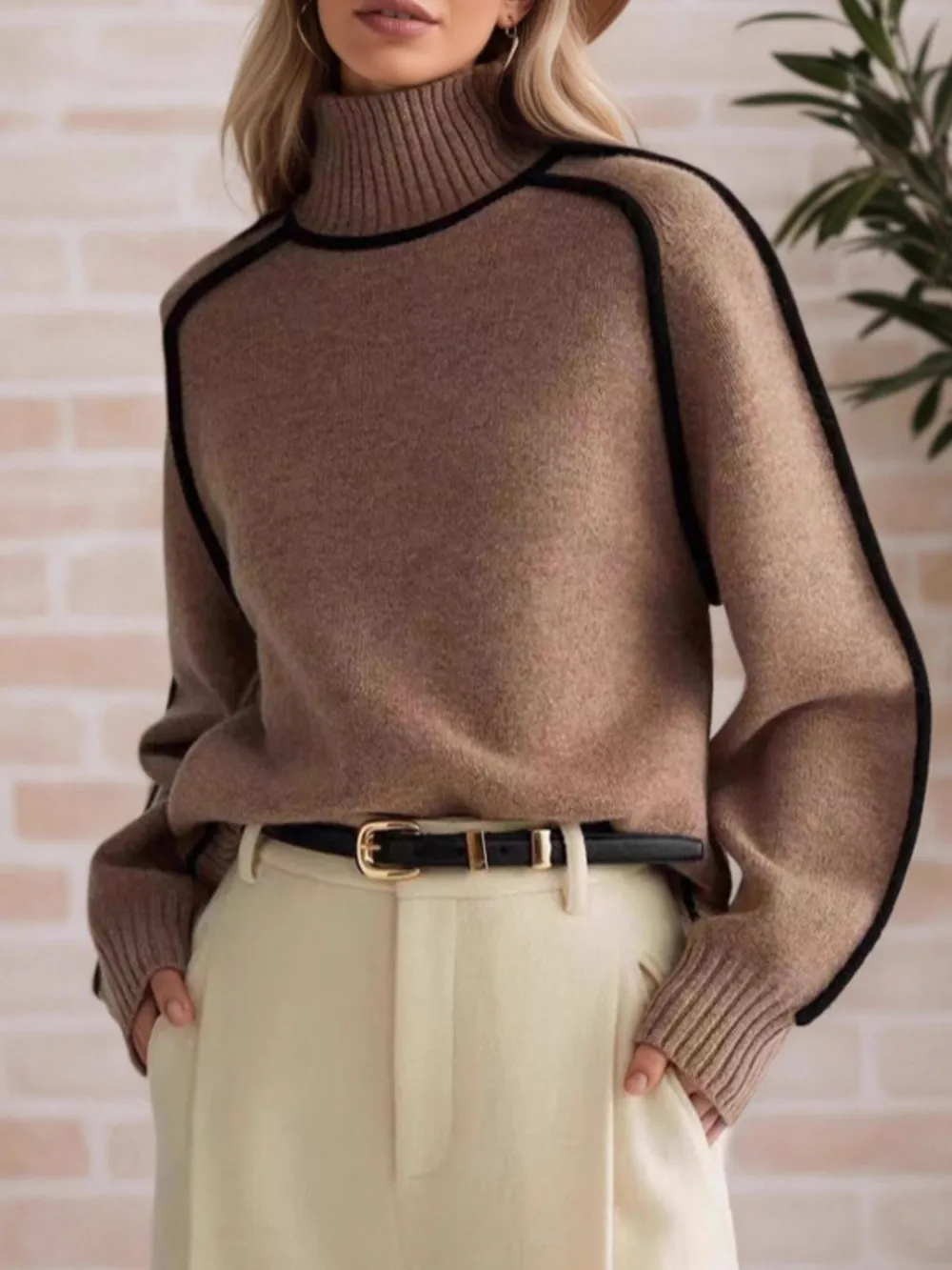 Contrast Trim Turtleneck Sweater, image 7