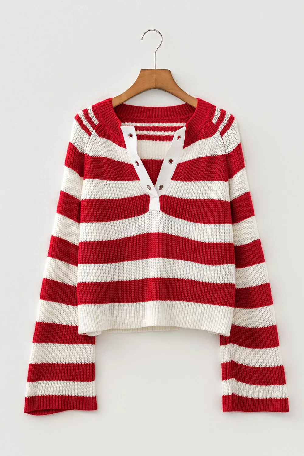 Striped Colorblock V Neck Long Sleeve Shift Sweater, image 6