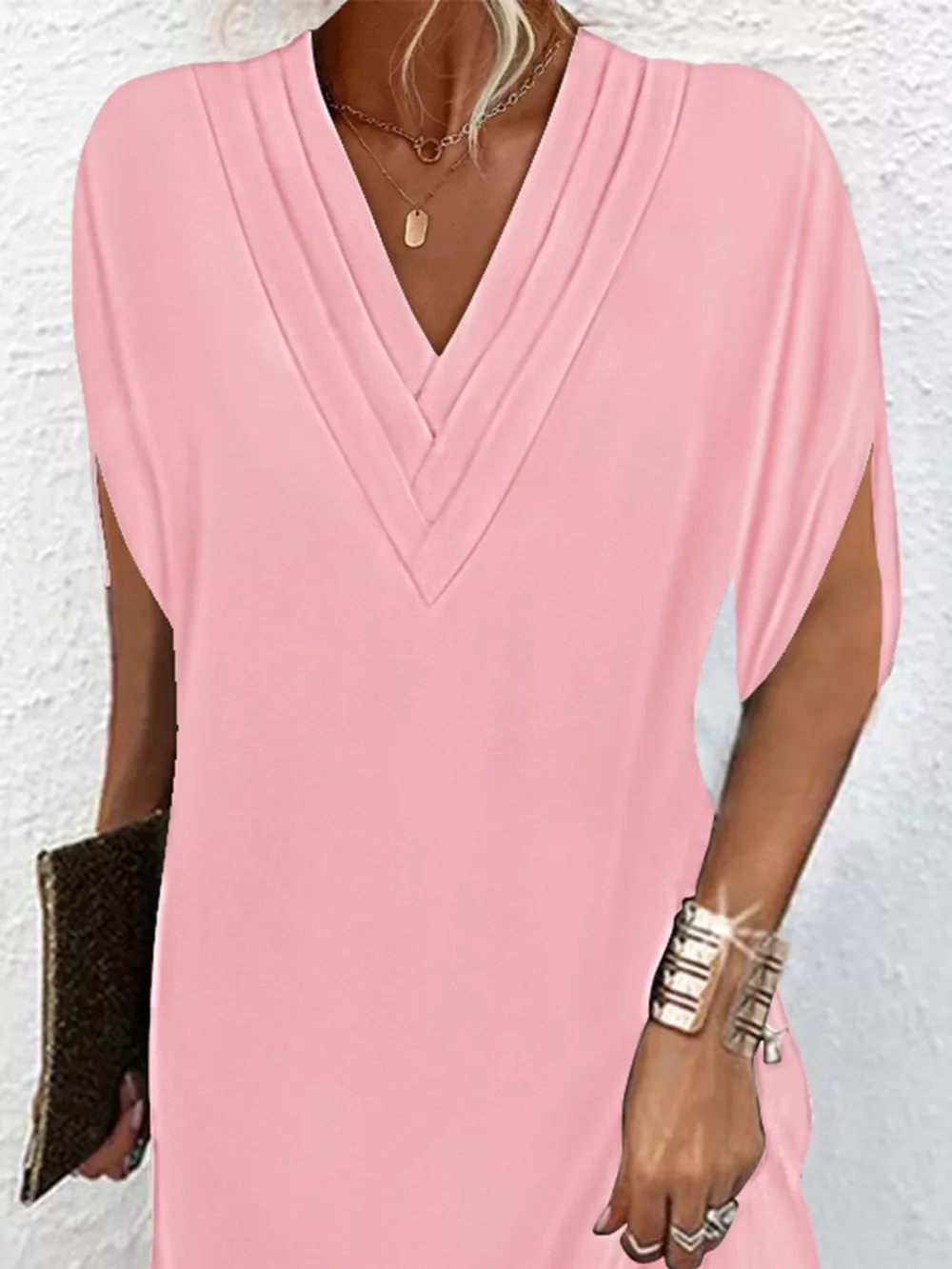 Full Size V-Neck Slit Sleeve Mini Dress Plus Size, image 9