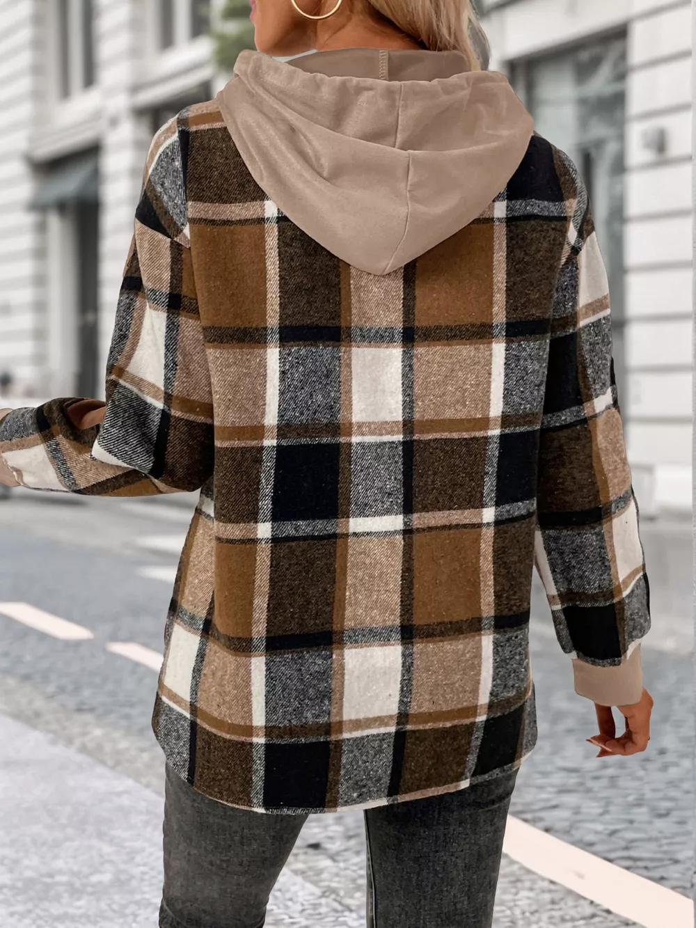 Plaid Drawstring Long Sleeve Hoodie, image 17