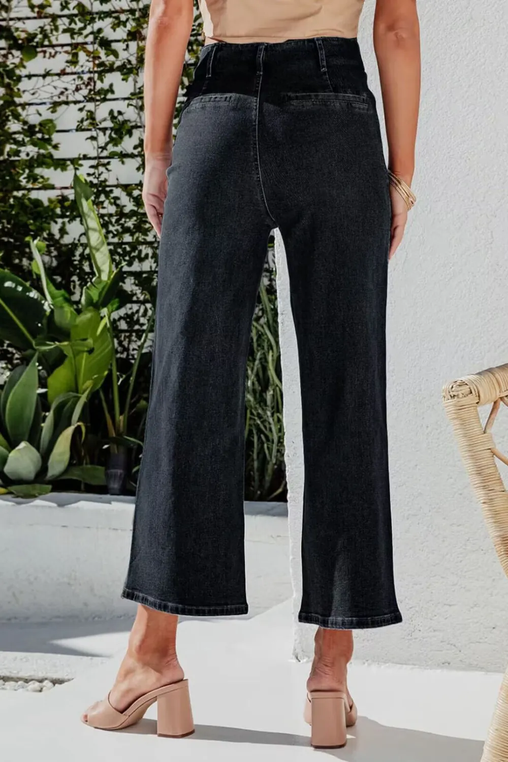 Button Fly Cropped Wide Leg Jeans, image 9