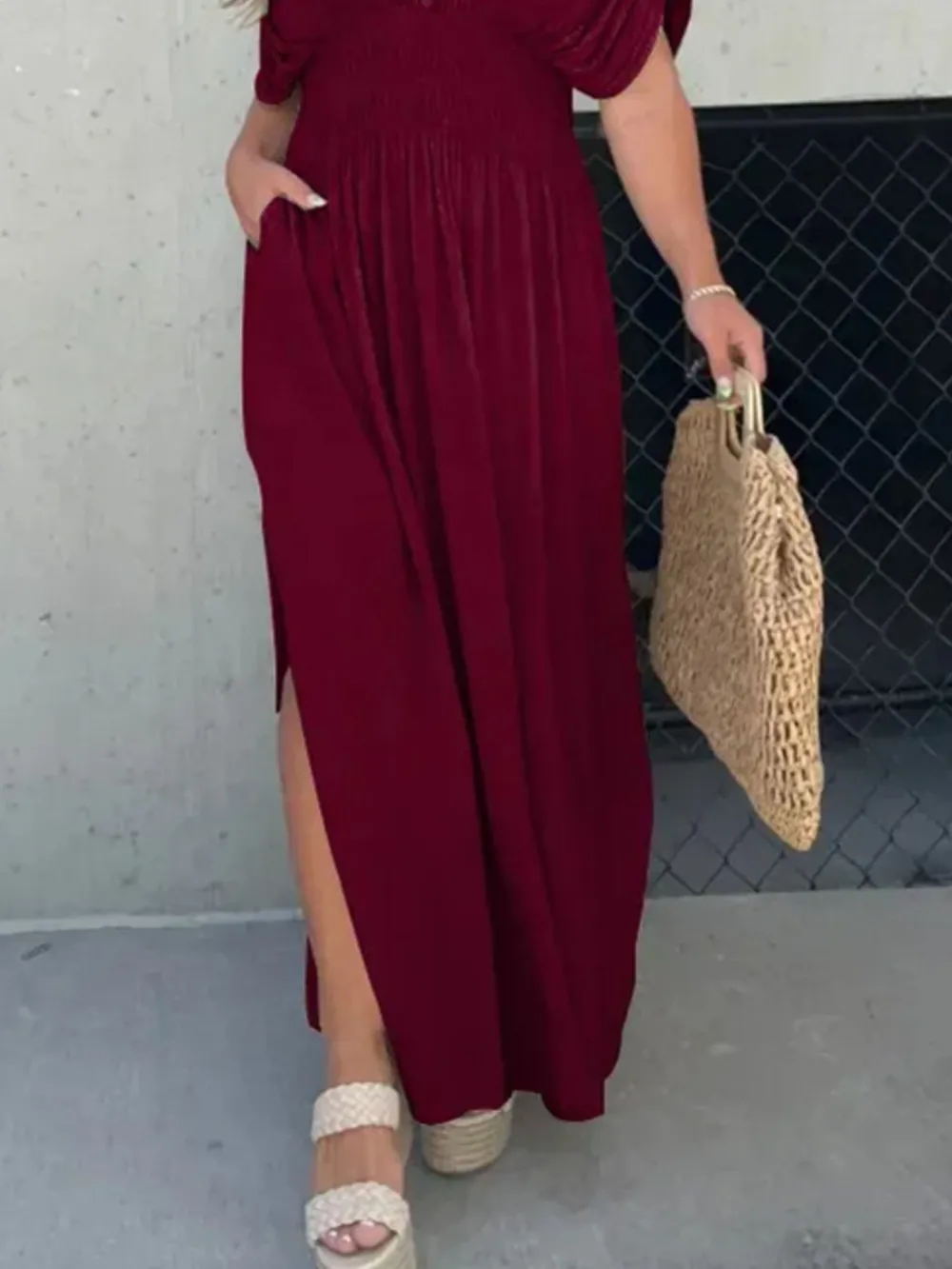 Full Size Deep V-Neck Maxi Dress with Side Slit Plus Size, image 8