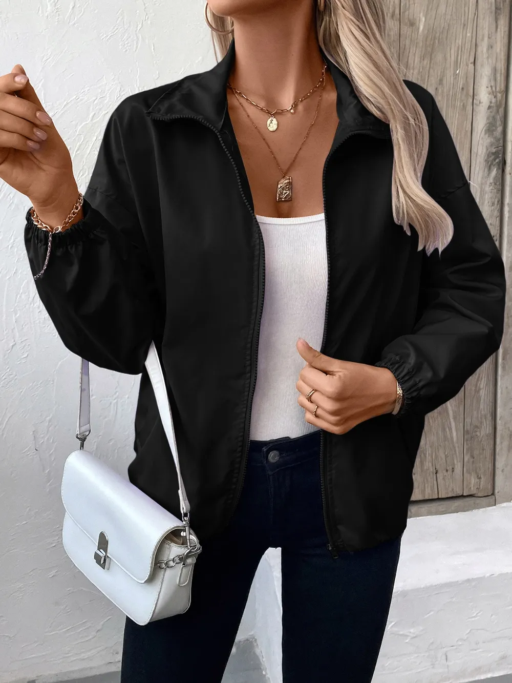 Pocketed Zip Up Long Sleeve Jacket, image 21
