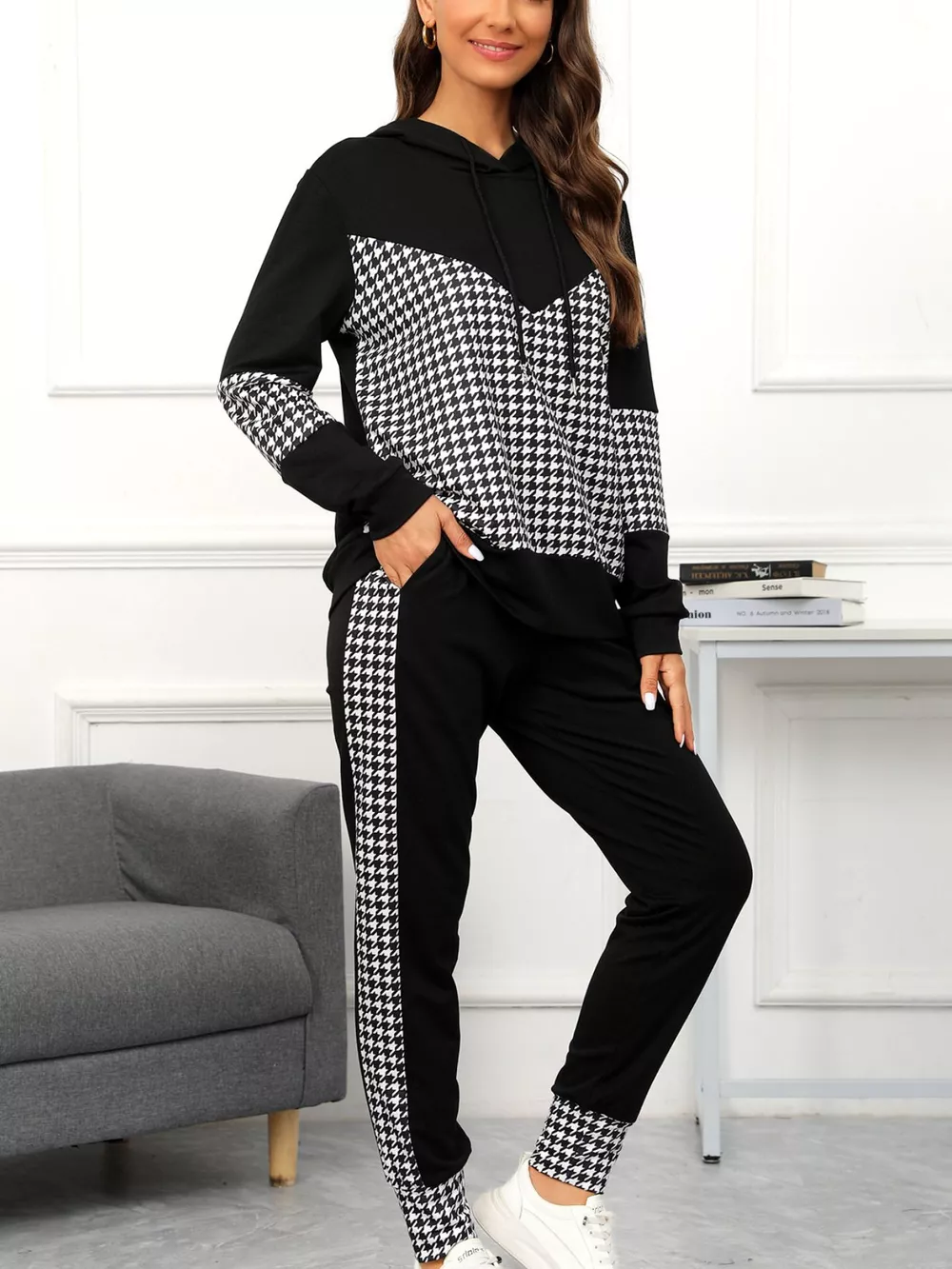 Houndstooth Drawstring Hoodie and Pants Se, image 5