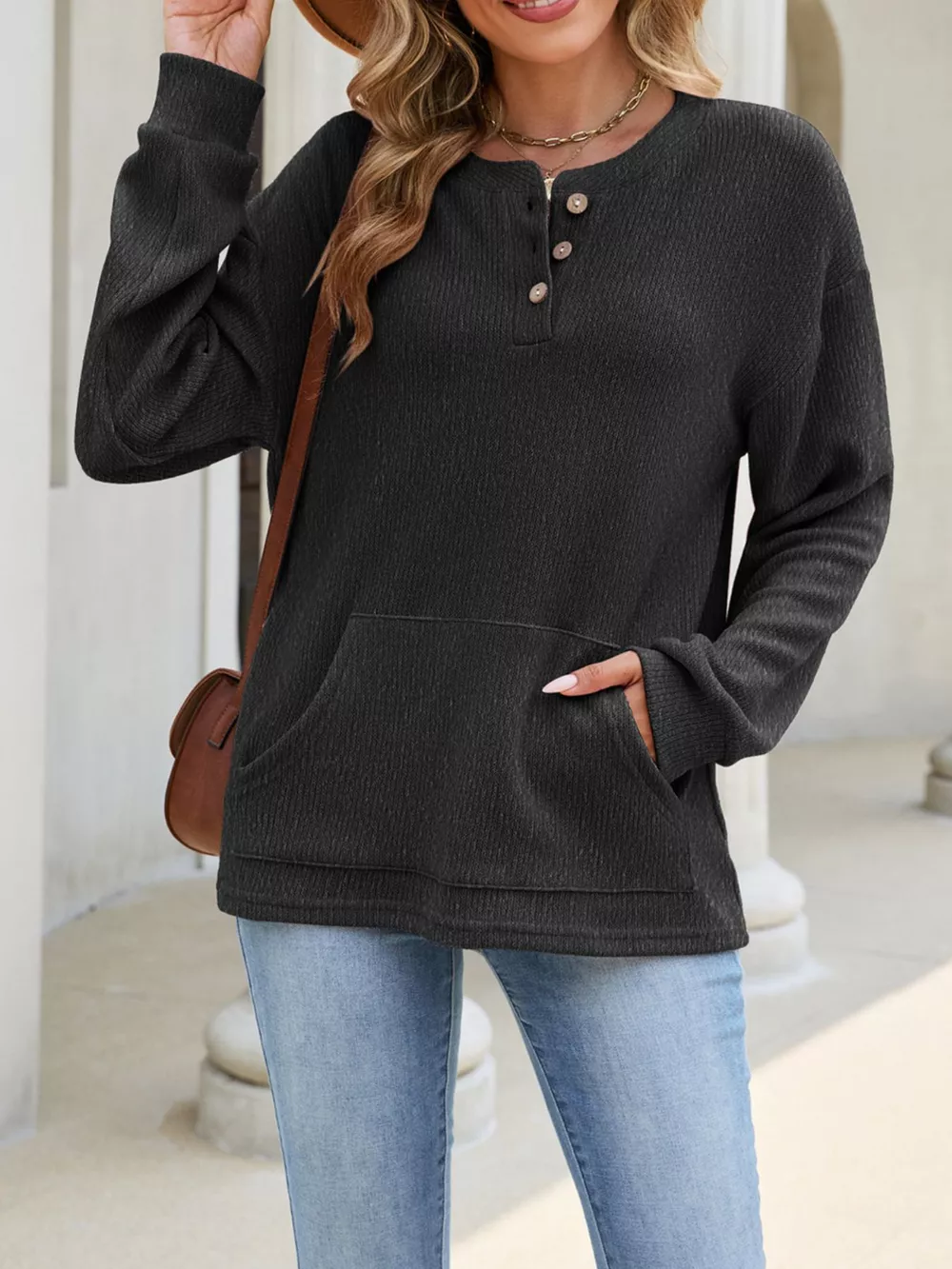 Button Detail Dropped Shoulder Sweatshirt, image 17