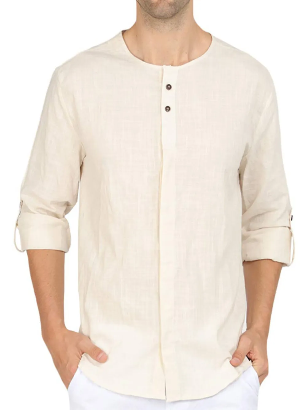 Men's Roll-Up Sleeve Linen Blend Polo Shirt