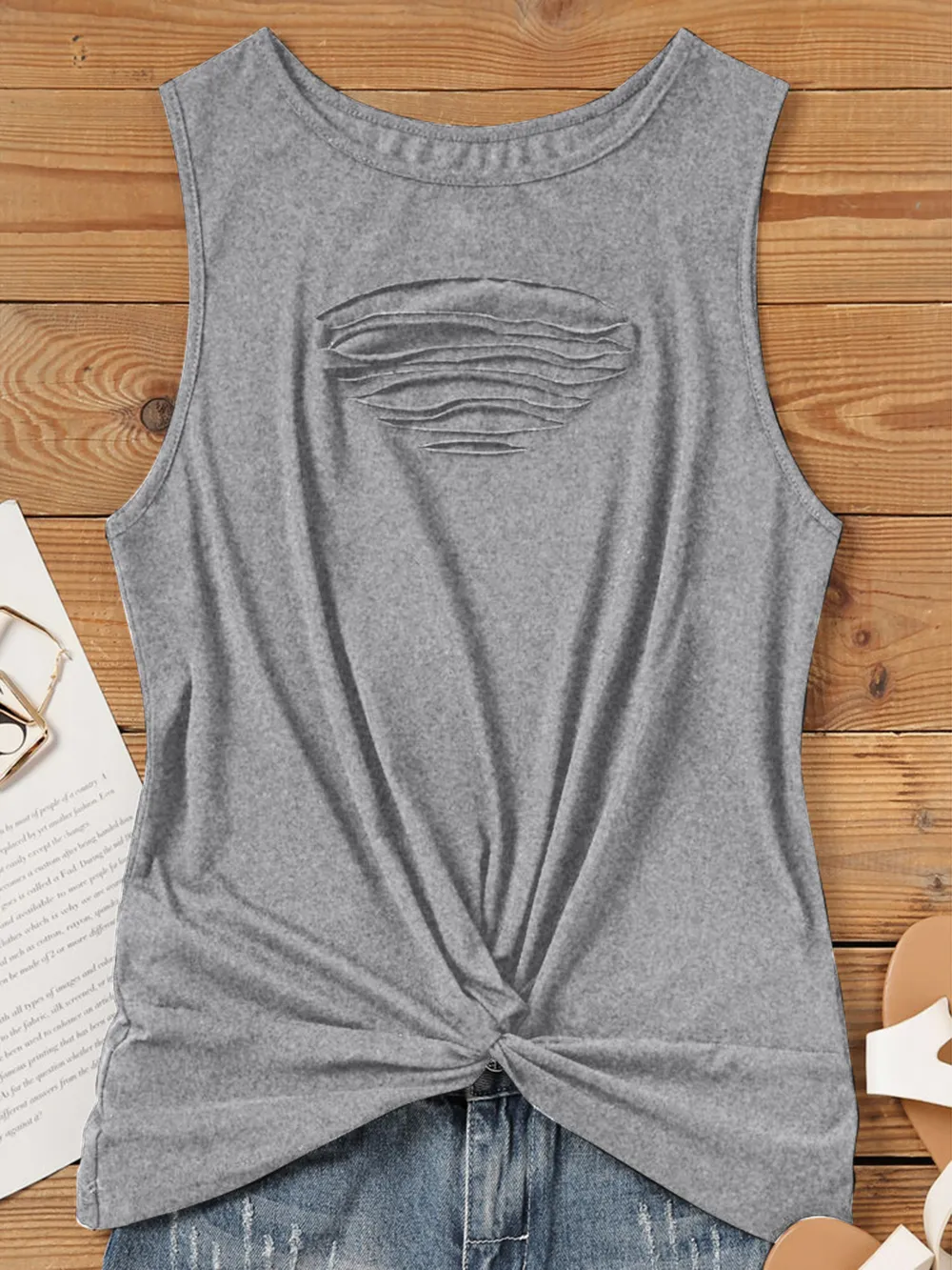 Cutout Twisted Round Neck Tank, image 3