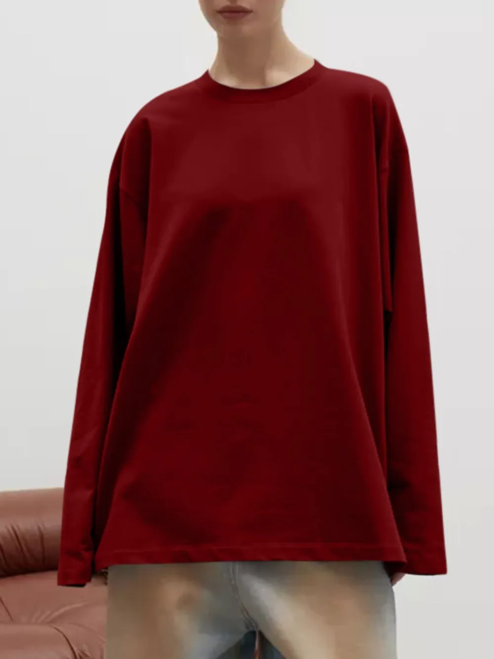 Round Neck Dropped Shoulder Long Sleeve T-Shirt, image 17