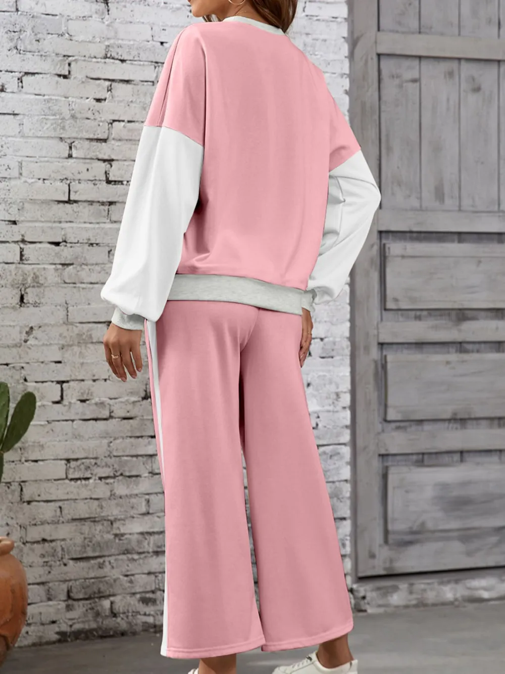 Color Block Round Neck Top and Pants Set, image 13