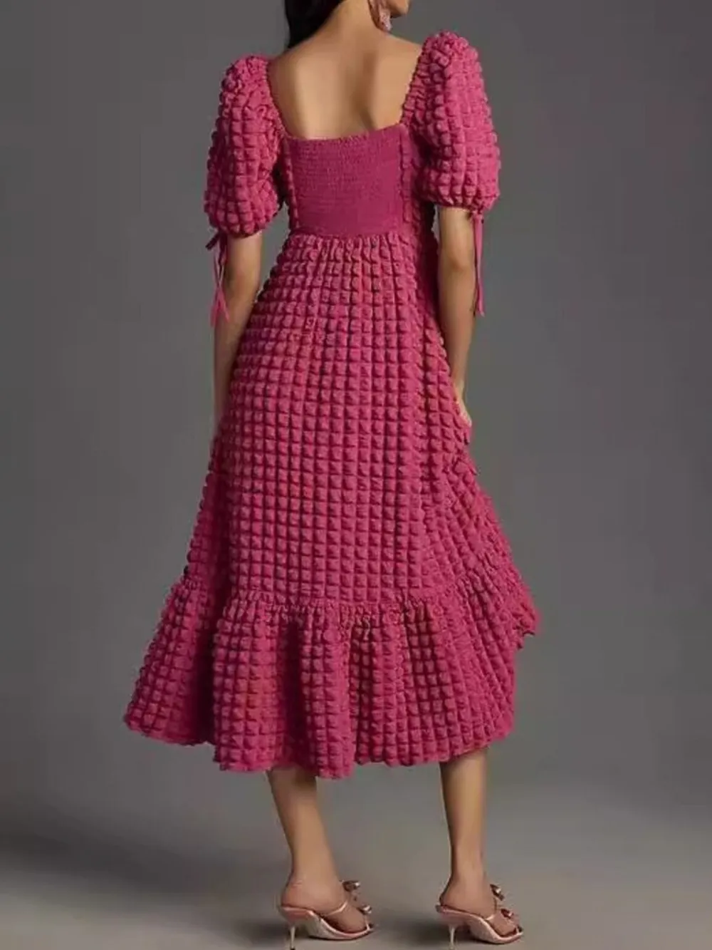 Textured Sweetheart Neck Short Sleeve Dress, image 12