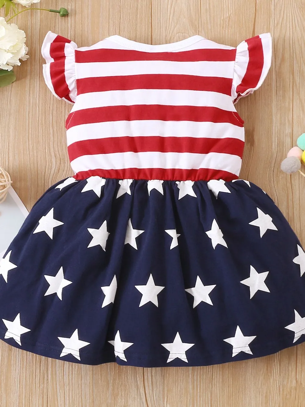 Striped & Stars Ruffled Round Neck Cap Sleeve Dress, image 5