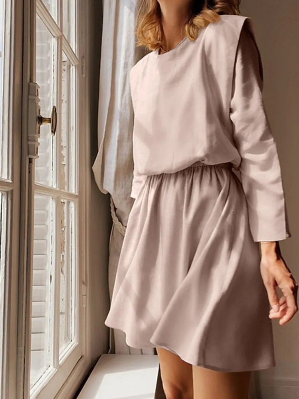 Round Neck Long Sleeve Mini Dress, image 4