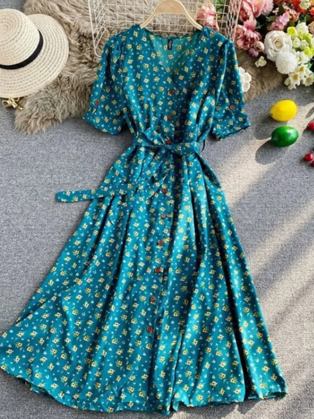 Floral Print V-Neck Midi Dress, image 17