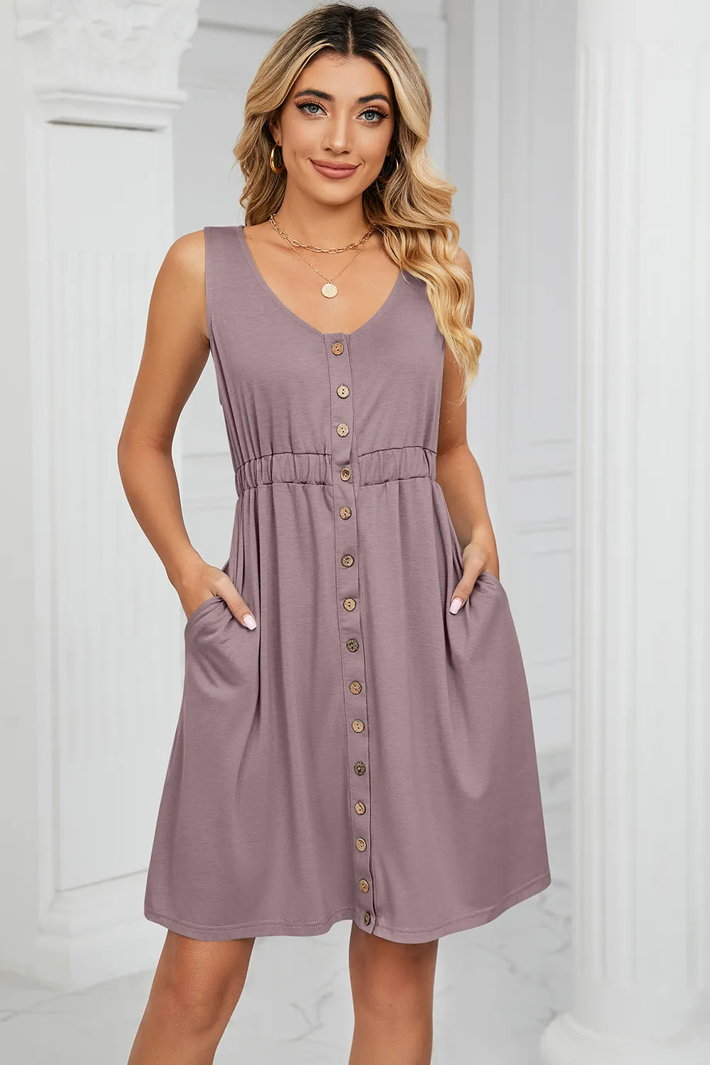 Buttoned Wide Strap Mini Dress, image 20
