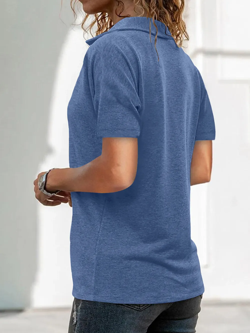Zip Collar Short Sleeve Top, image 6