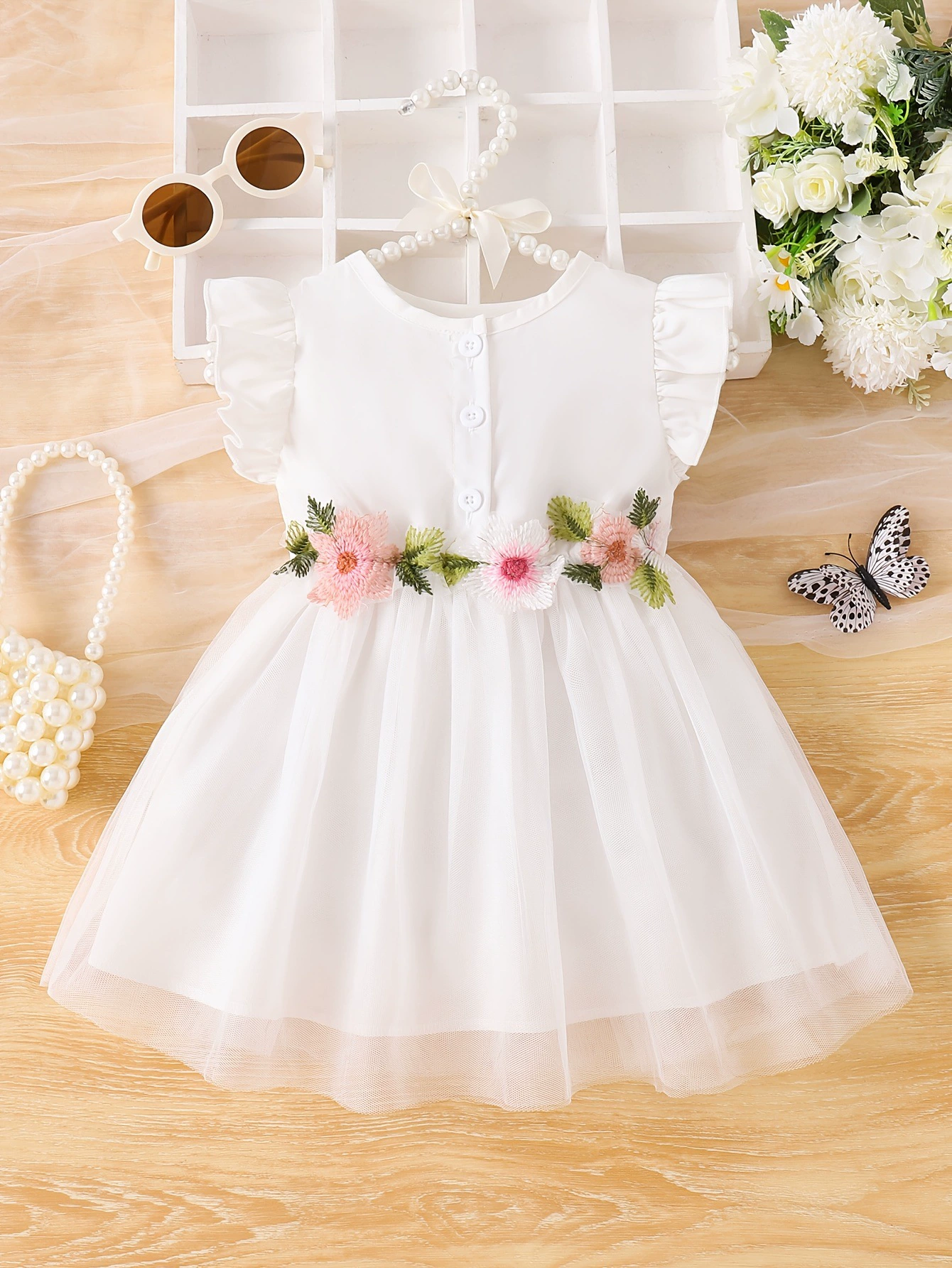Children's Floral Ruffle Sleeve Dress, image 4