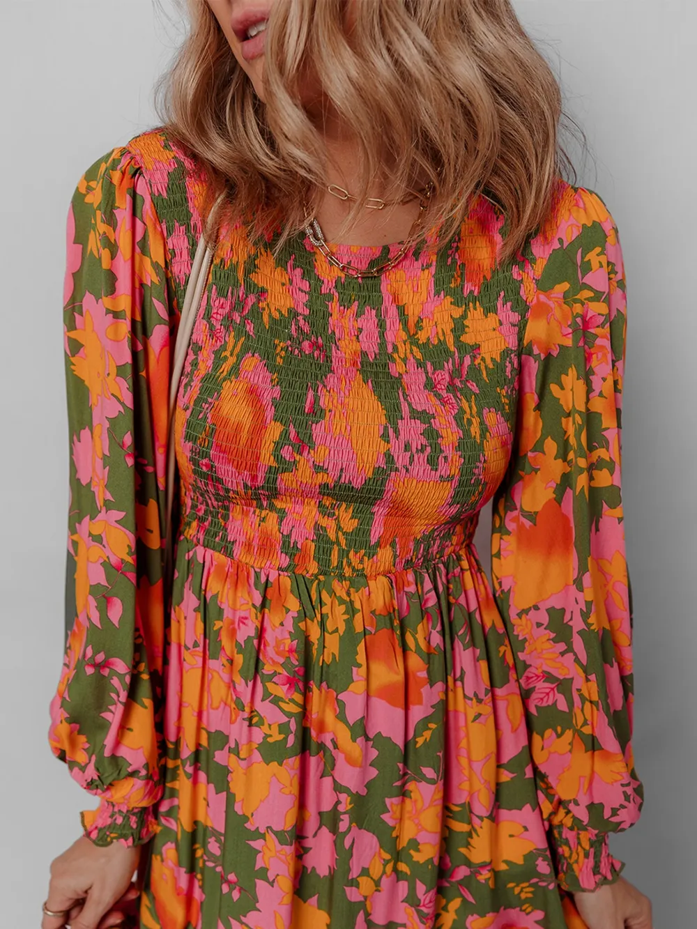 Smocked Floral Print Long Sleeve Maxi Dress, image 9