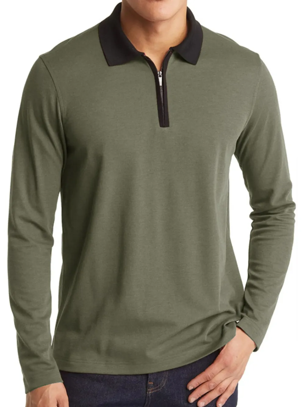 Men's Classic Long Sleeve Contrast Collar Polo Shirt, image 10