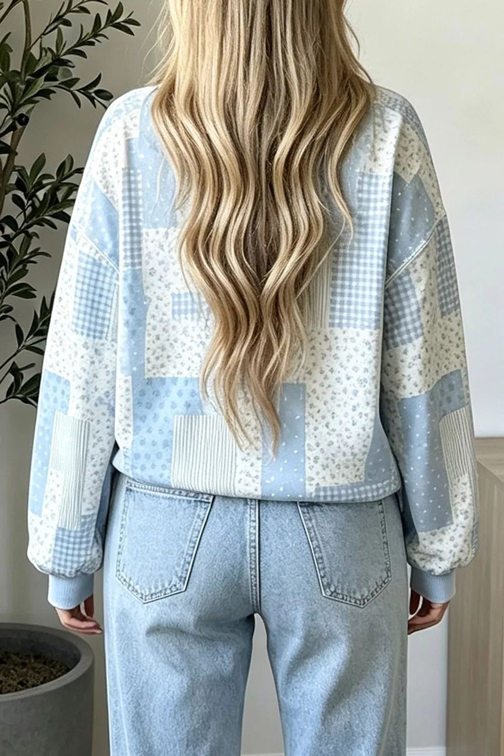 Vintage Patchwork Print Dropped Shoulder Sweatshirt, image 5