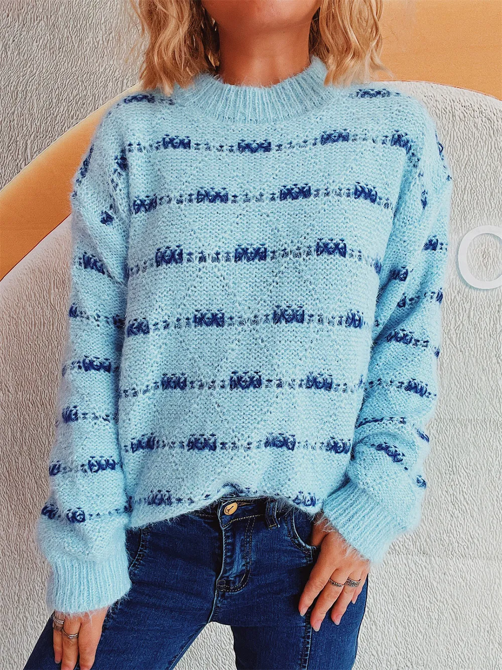 Striped Round Neck Long Sleeve Sweater, image 12