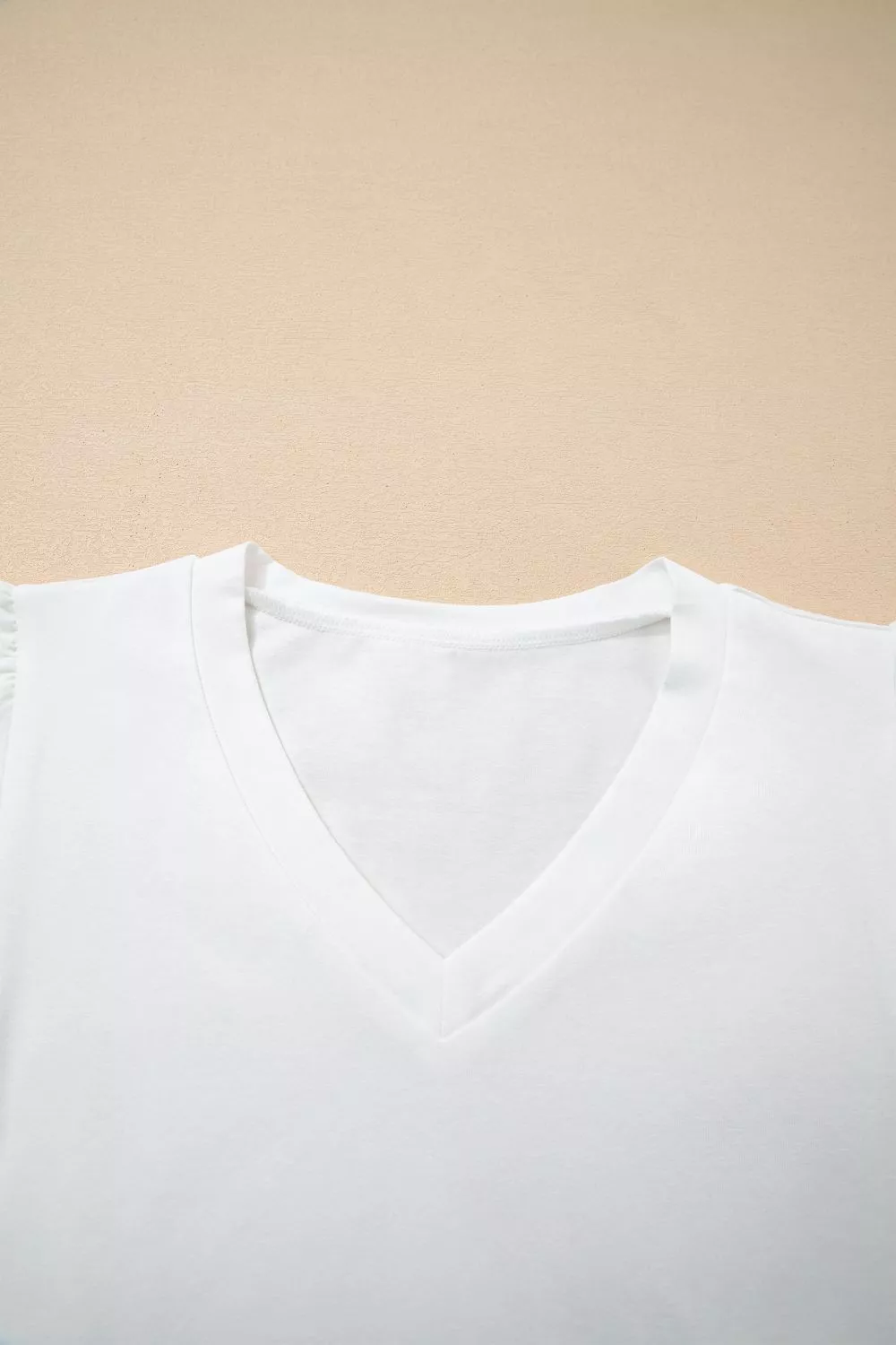 Eyelet Embroidered Flutter Sleeve Patchwork V Neck Tee, image 6