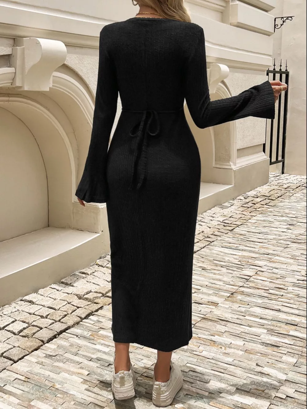 Ribbed Knit Long Sleeve Midi Dress, image 7