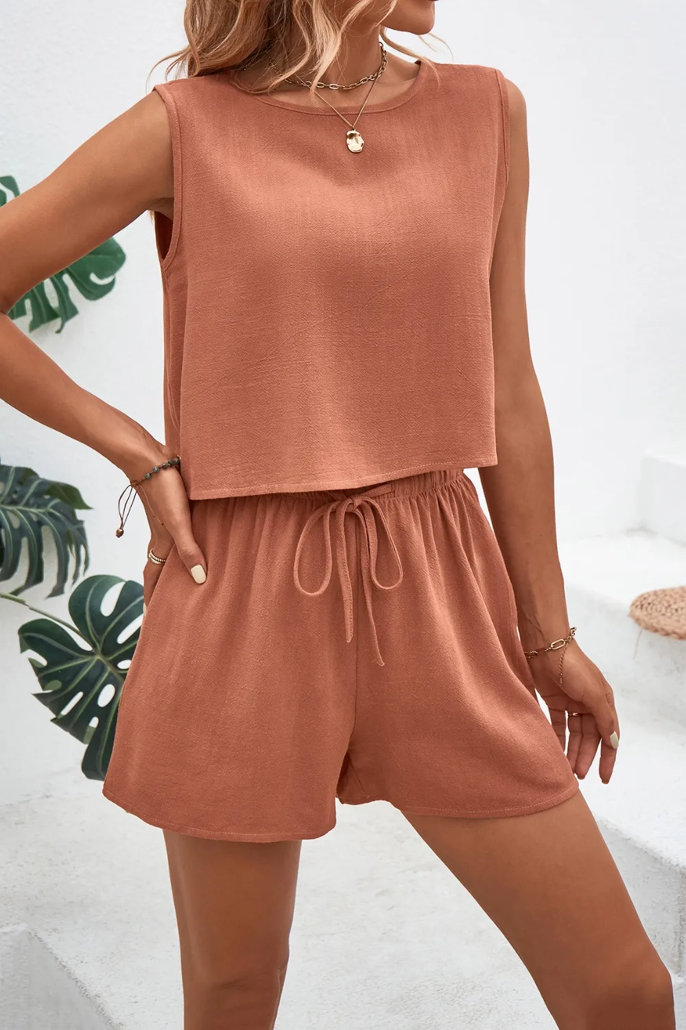 Round Neck Top and Drawstring Shorts Set, image 13