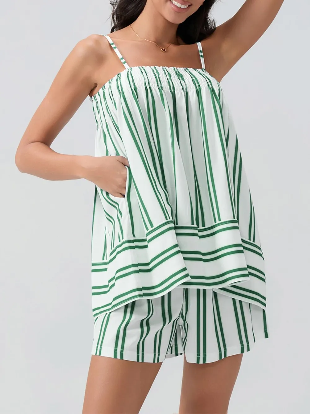 Smocked Square Neck Cami and Shorts Set, image 6