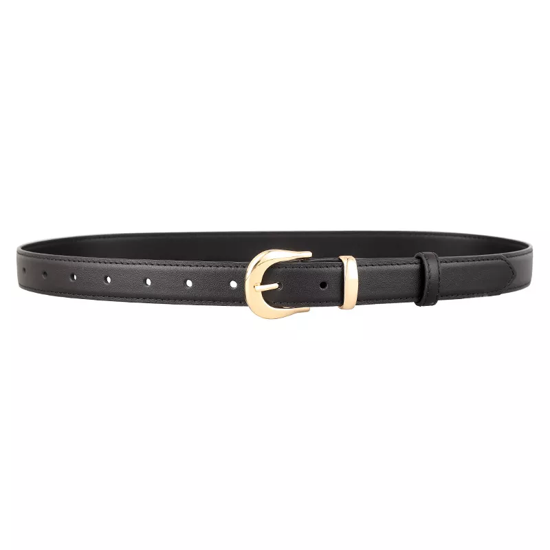 Leather Skinny Belt with Golden Buckle, image 4