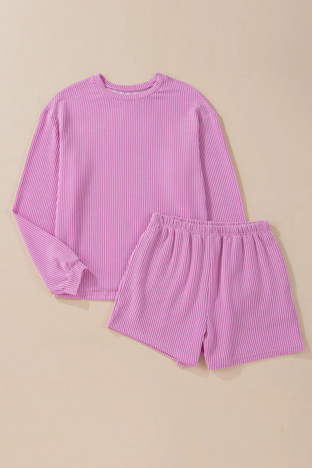 Round Neck Long Sleeve Top and Shorts Set, image 12