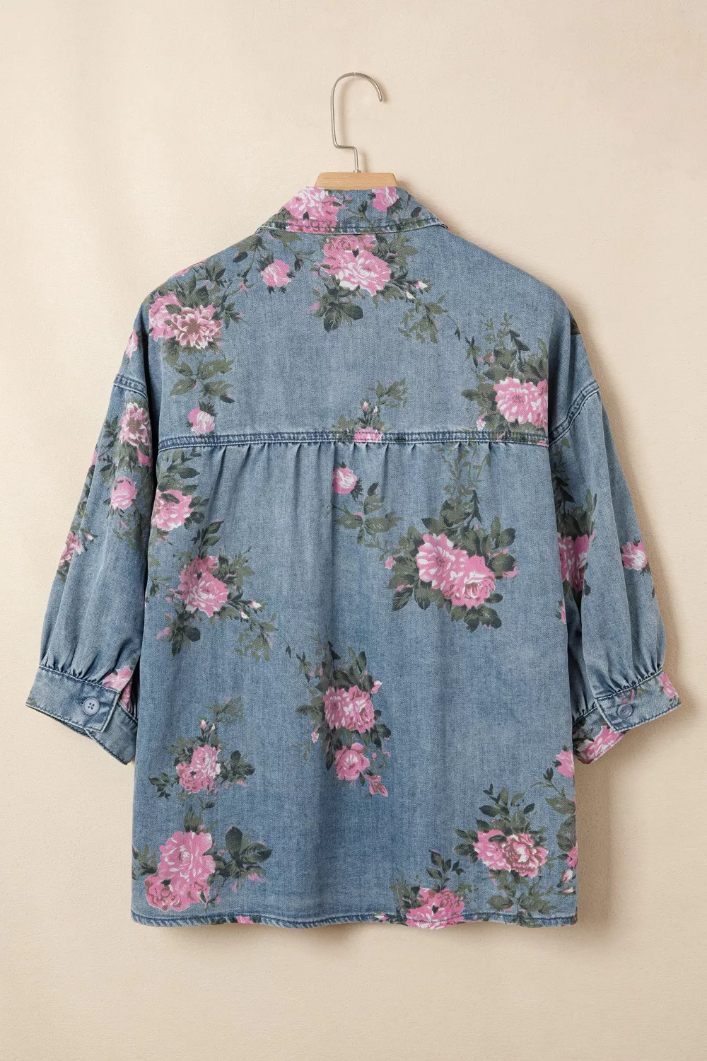 Floral Print Button Up Denim Shirt, image 3