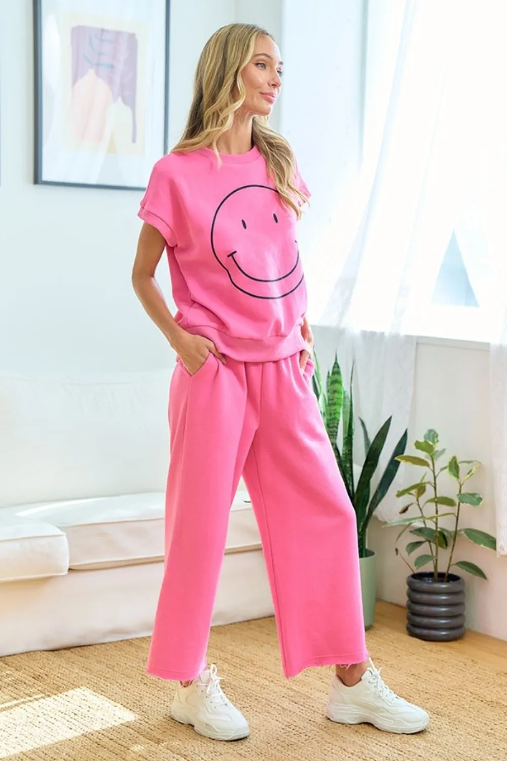 Smile Face Drop Shoulder Brushed Inside T-Shirt, image 5