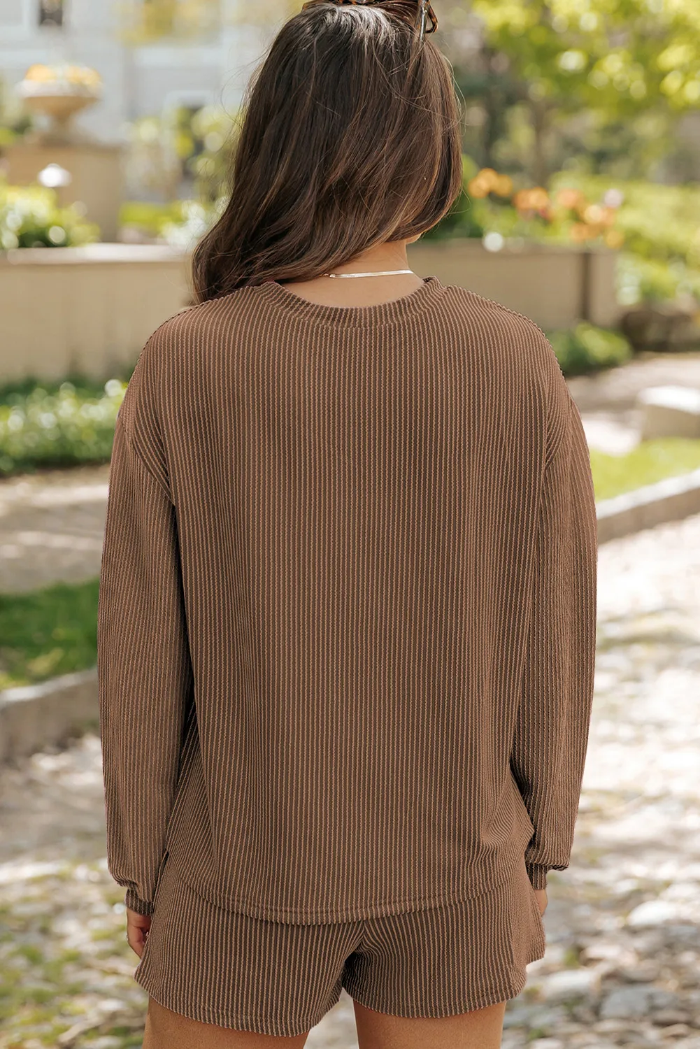 Round Neck Long Sleeve Top and Shorts Set, image 13