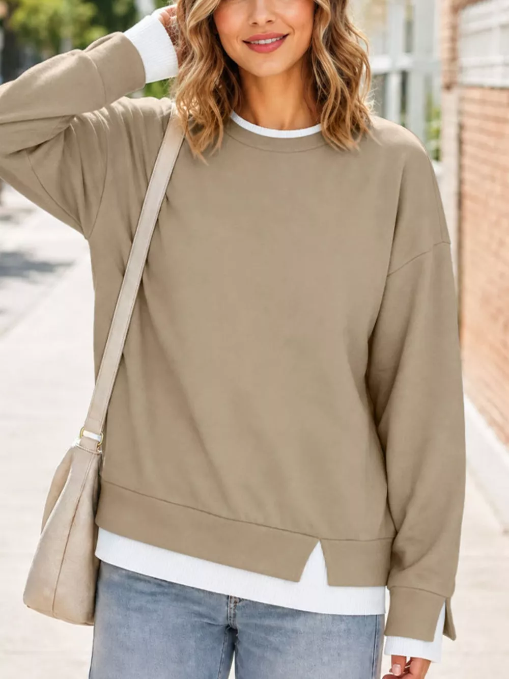 Crewneck Sweatshirt with Contrast Ribbed Trim, image 15