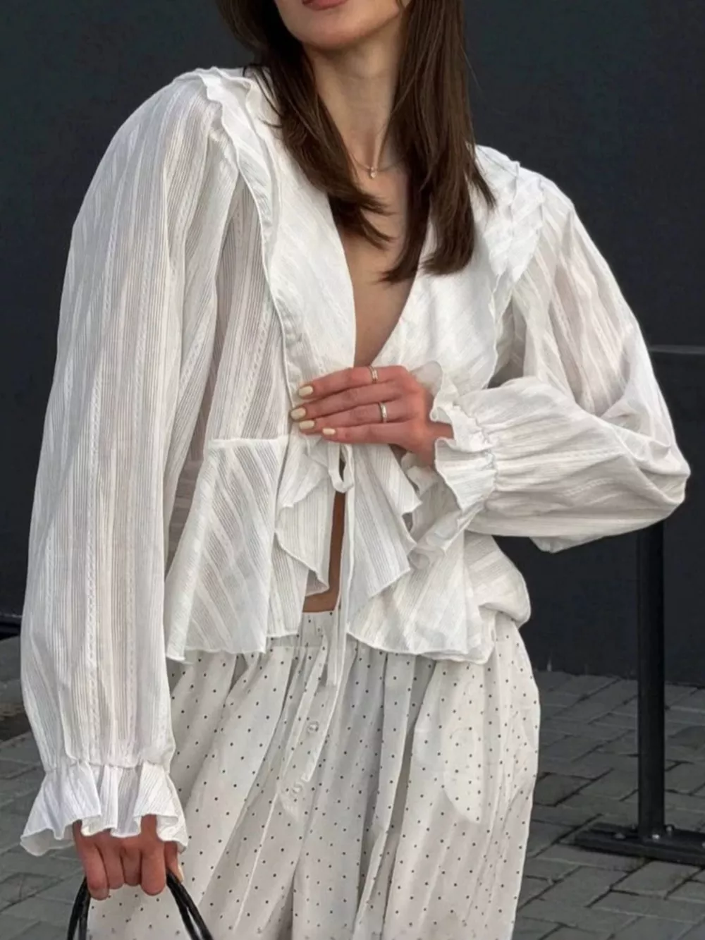 Ruffled Striped Flounce Sleeve Blouse, image 6