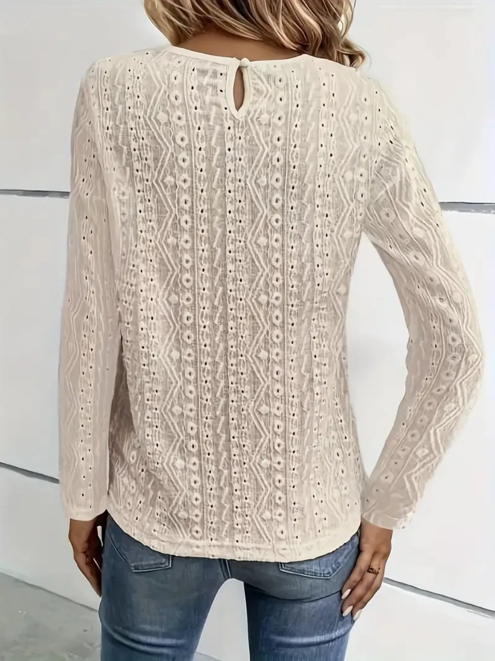 Lace Eyelet Long Sleeve Top, image 8