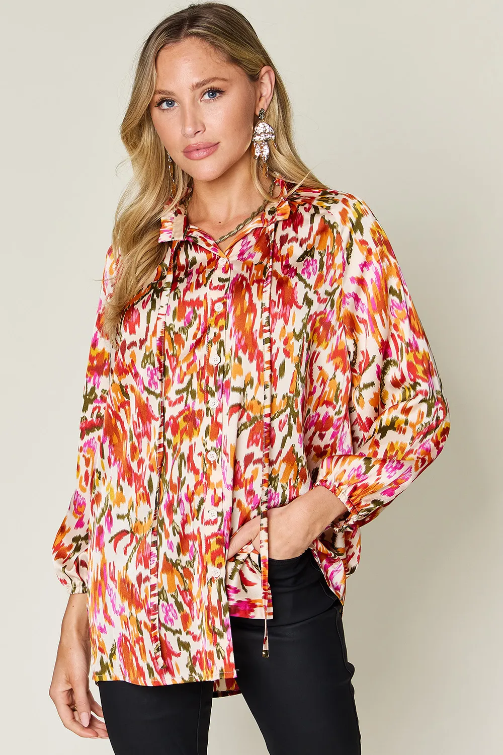 Full Size Printed Button Up Long Sleeve Shirt, image 2