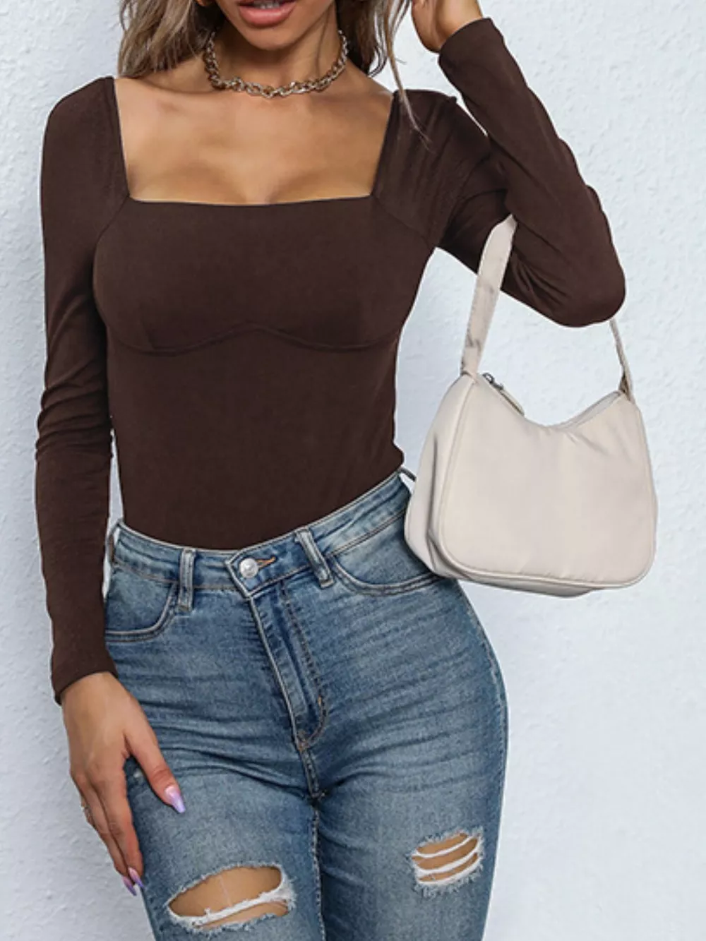 Square Neck Long Sleeve Bodysuit, image 18