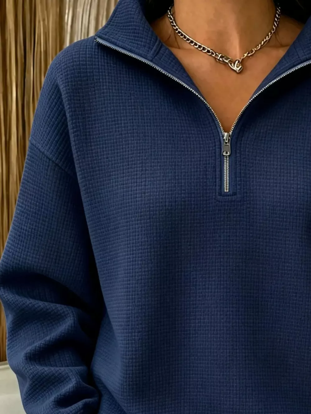 Full Size Waffle Knit Quarter-Zip Sweatshirt Plus Size, image 3