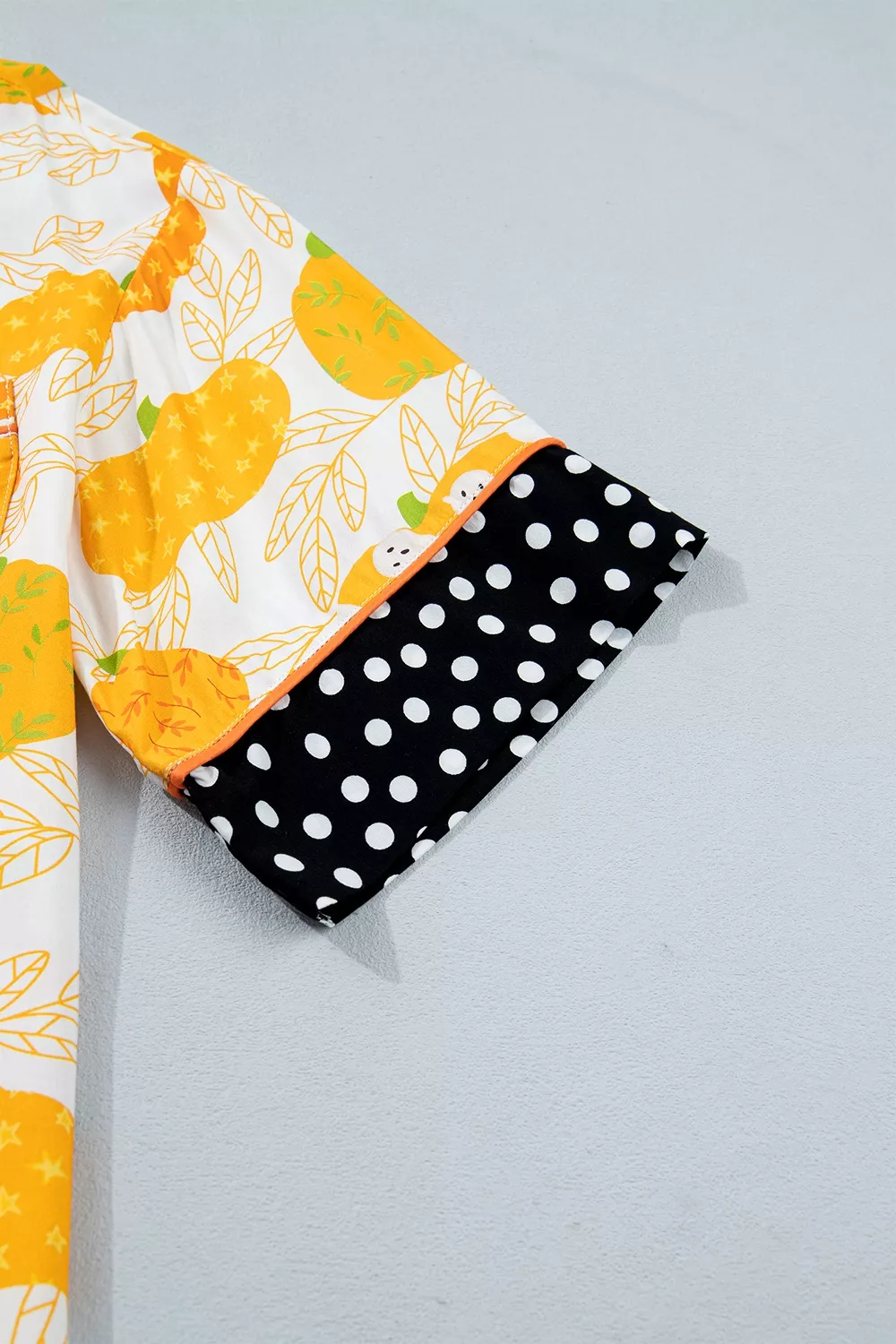 Short Sleeve Pumpkin Print Polka Dot Trim Pocket Placket Lounge Set, image 11