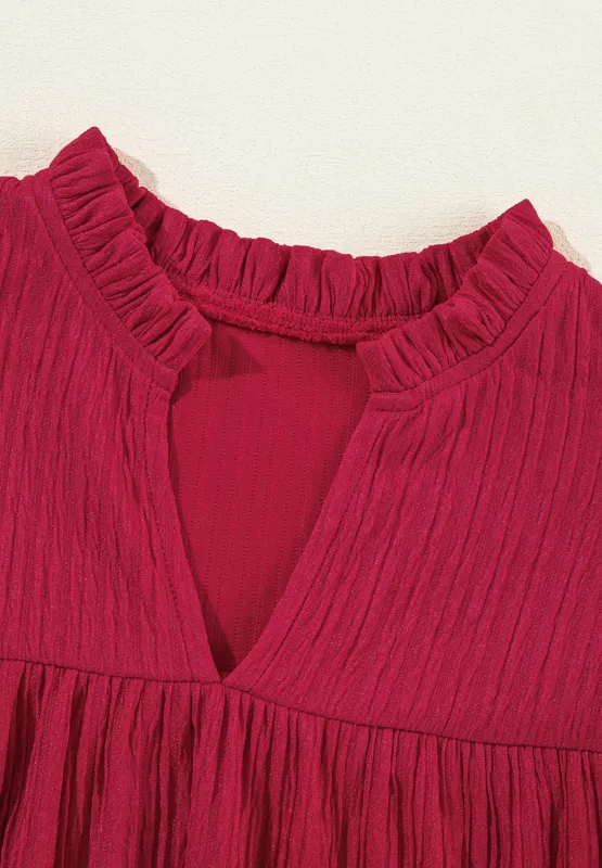 Frill Notched Long Sleeve Dress, image 6
