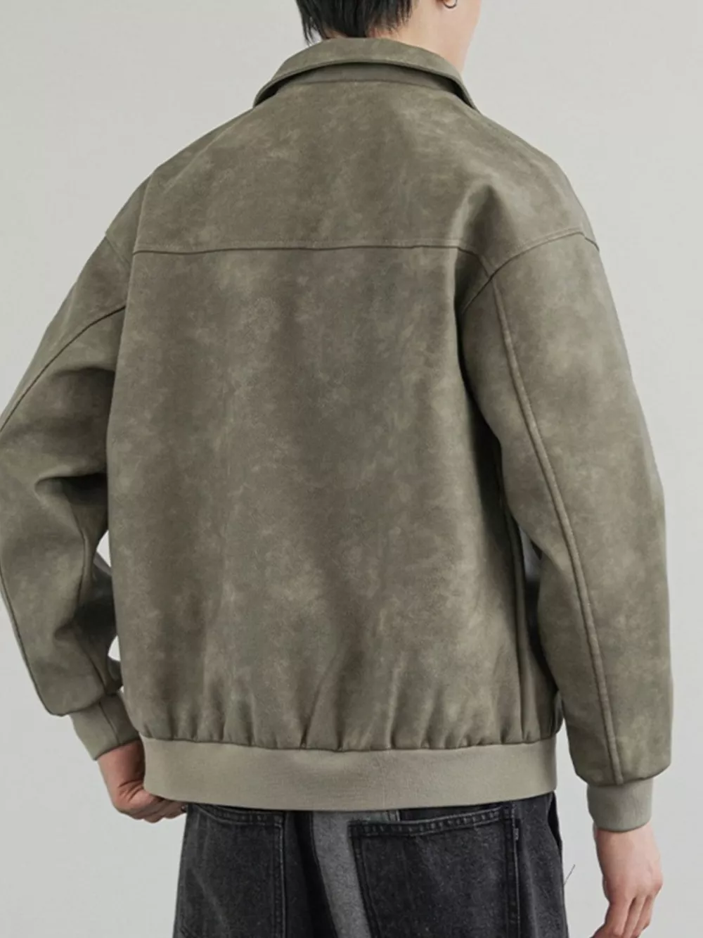 Men's Plus Size Zip Up Faux Leather Shacket, image 9