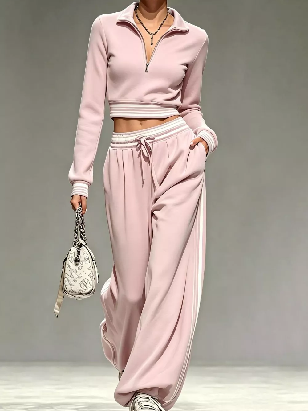 Full Size Half Zip Cropped Top and Pants Set Plus Size, image 5